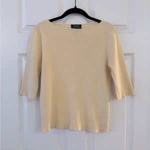 Vintage Lauren Ralph Lauren 3/4 Sleeve 100% Cotton Yellow Ribbed Top - Women’s L